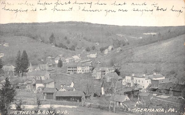 Germania Pennsylvania Aerial Town View, B/W Lithograph, Vintage Postcard U24535