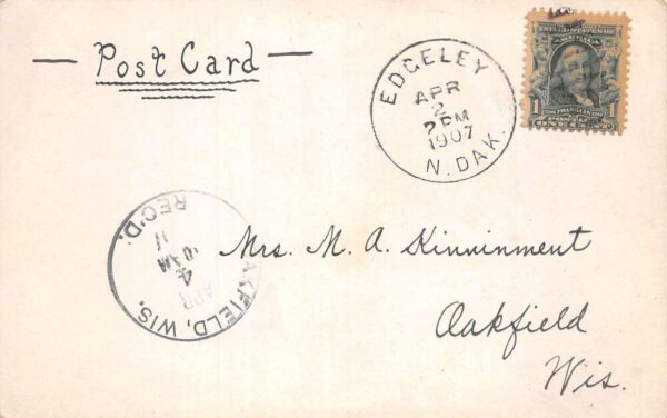 Edgeley North Dakota Main Street Post Office Vintage Postcard AA104710 - Image 2