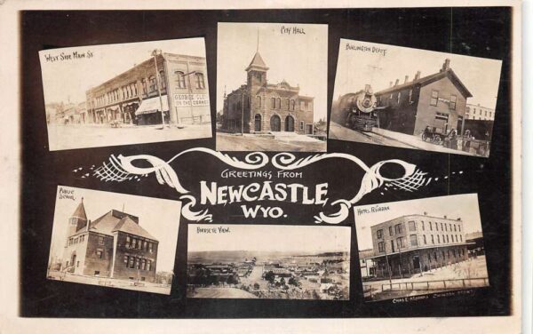 Newcastle Wyoming Multiview Train Station Main St Real Photo Postcard AA104721