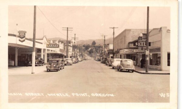 Myrtle Point Oregon Main Street Garage Real Photo Postcard AA104741
