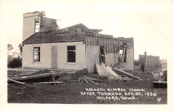 Milford Iowa Kimbel Home after Tornado Disaster Real Photo Postcard AA104871