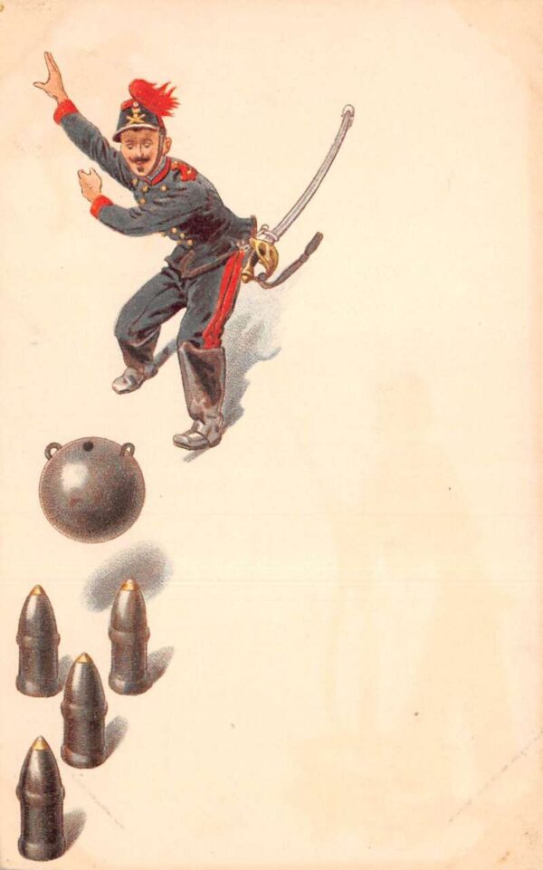 WW1 Military French Soldier Bowling Cannon Ball Bullets Postcard AA104874
