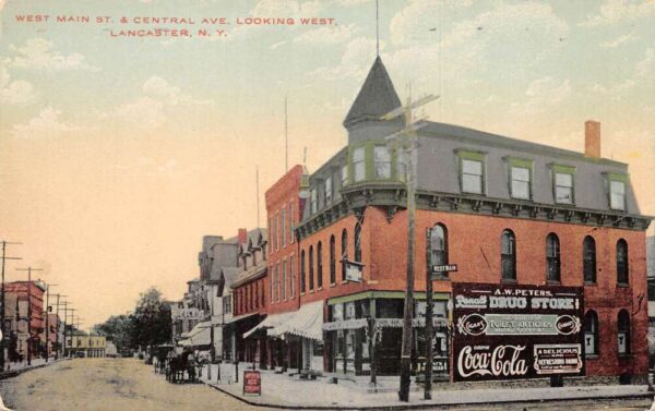 Lancaster New York West Main Street Drug Store Coke Sign Billboard PC AA105048