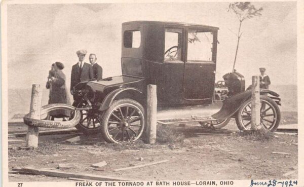 Lorain Ohio Damage Car after Tornado Disaster Vintage Postcard AA105054