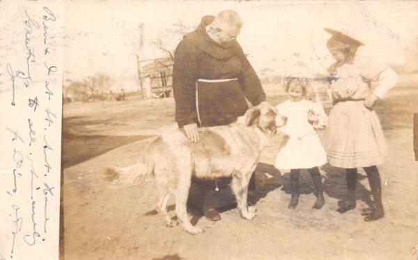 Lafayette Indiana Girls with Monk Petting Dog Real Photo Postcard AA105062
