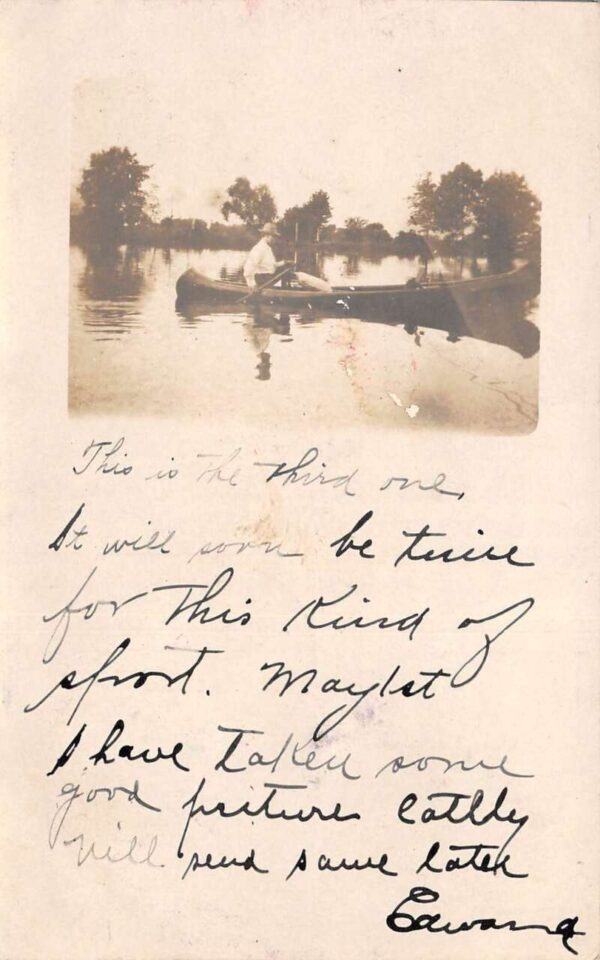 Hamilton Ohio Man in Canoe Real Photo Vintage Postcard AA105069