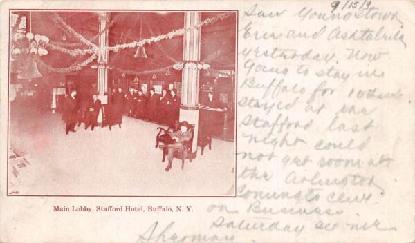Buffalo New York Stafford Hotel Lobby Interior View Postcard AA105083