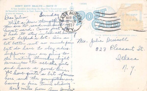 East Aurora New York Sun Diet Sanatorium Golf Course Vintage Postcard AA105089 - Image 2