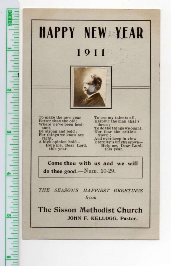 1911 New Year Greetings Sisson Methodist Church Pastor Real Photo PC AA105103