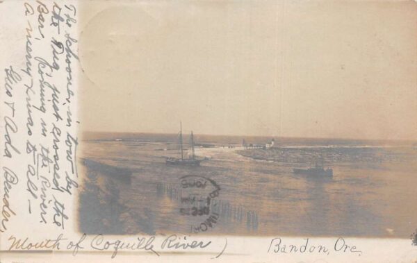 Bandon Oregon Schooner Ship and Tug Boat Real Photo Vintage Postcard AA105110