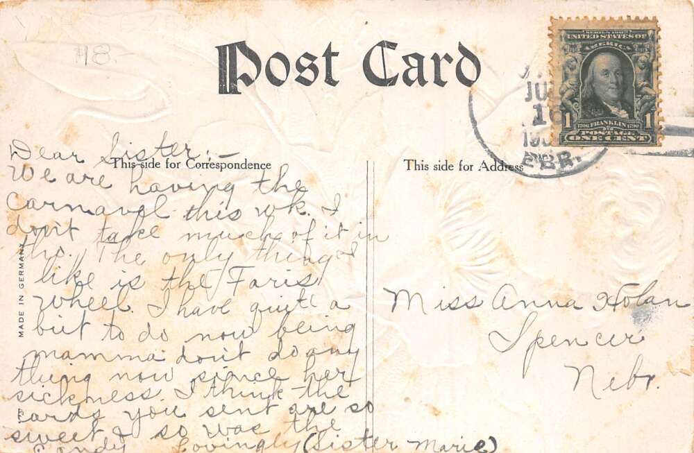 Flower Face Girl Blue Purple Flower Vintage Postcard AA105120 - Image 2