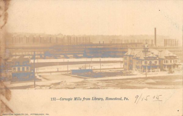Homestead Pennsylvania Carnegie Mills from Library Real Photo Postcard AA105129