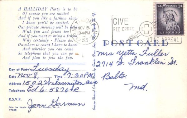 Baltimore Maryland Halliday Plastics Party Sales Ad Vintage Postcard AA105142 - Image 2
