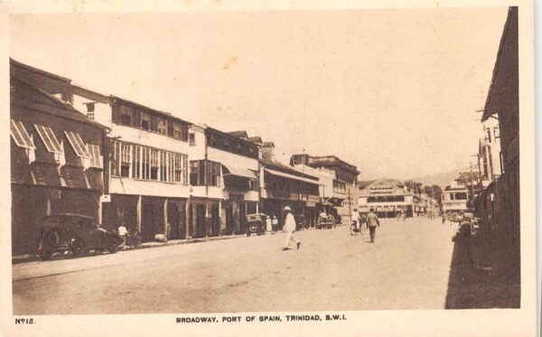 Port of Spain Trinidad BWI Broadway Street Scene Vintage Postcard AA105146