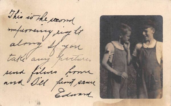 Hamilton Ohio Two Boys in Overalls Real Photo Vintage Postcard AA105192