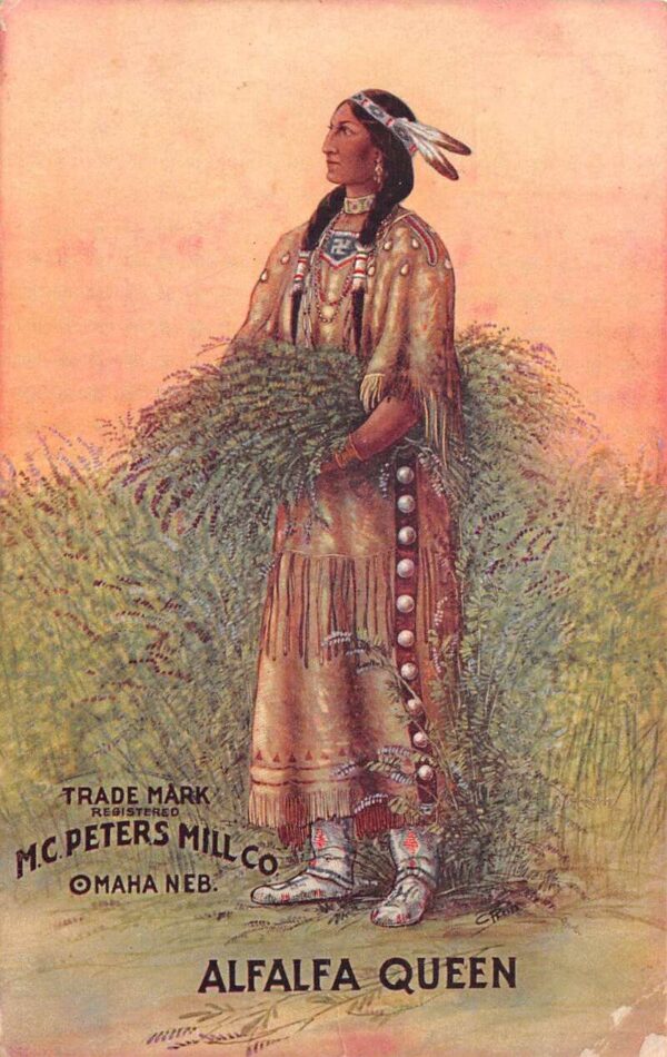 Omaha Nebraska MC Peters Mill Alfalfa Queen Indian Postcard AA105301