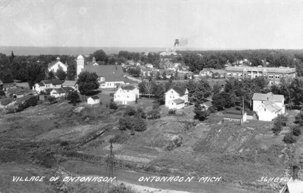 Ontonagon Michigan Birds Eye View Real Photo Vintage Postcard AA105337