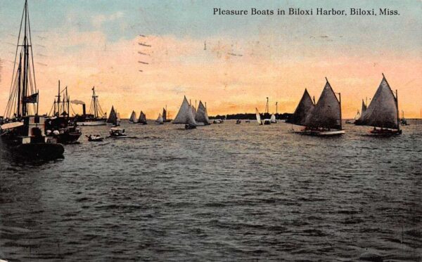Biloxi Mississippi Pleasure Boats in Biloxi Harbor Vintage Postcard AA105340