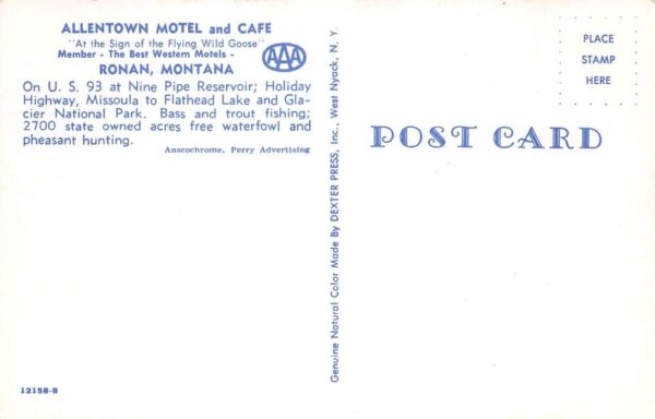 Ronan Montana Allentown Motel and Cafe Phillips 66 Postcard AA105351 - Image 2