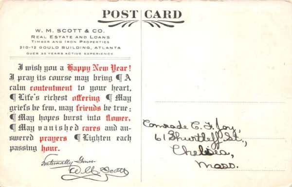 Atlanta Georgia Latchstring Real Estate Ad New Year Greetings Postcard AA105377 - Image 2