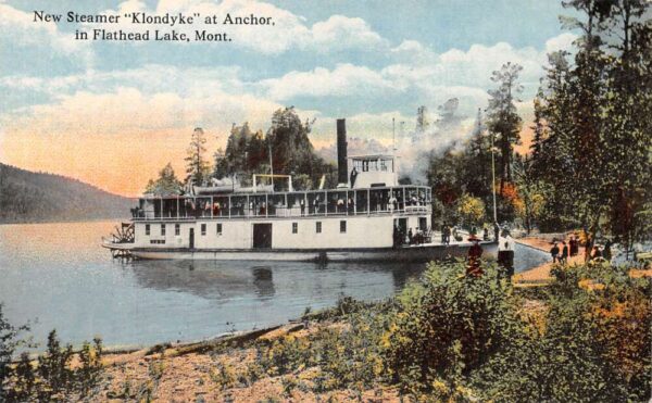 Flathead Lake Montana New Steamer Klondyke at Anchor Vintage Postcard AA105381