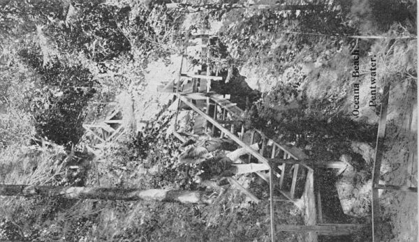 Pentwater Michigan Oceana Beach Men on Stairs Vintage Postcard AA105586