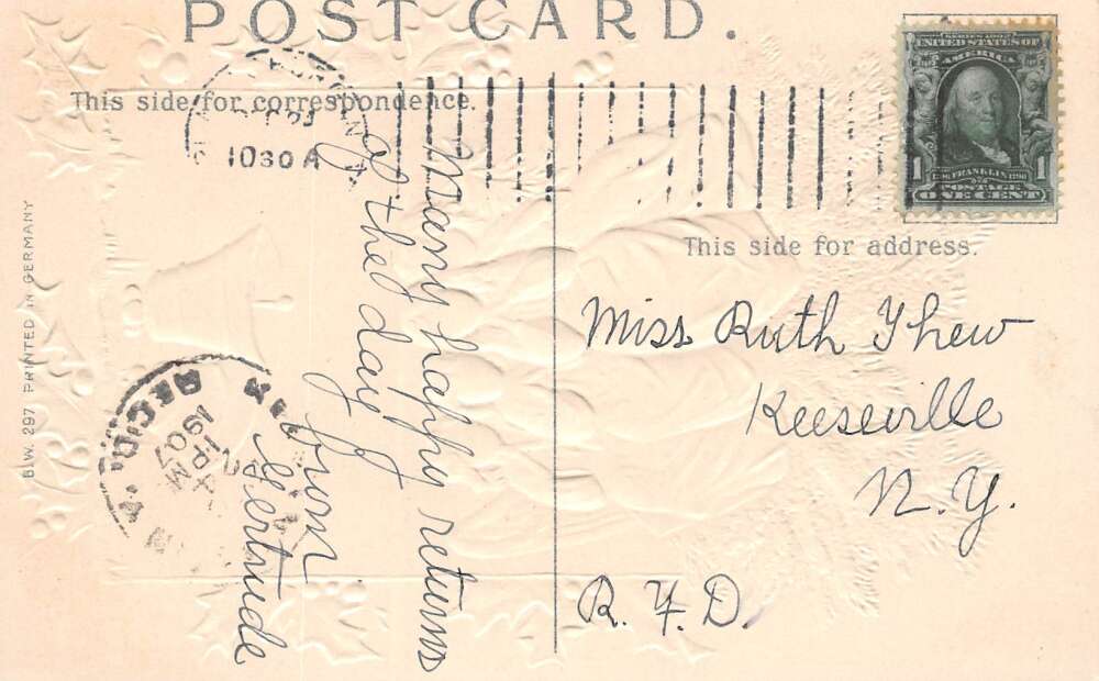 A Merry Christmas, Angels & Bells, Embossed, Vintage Postcard U19850 - Image 2