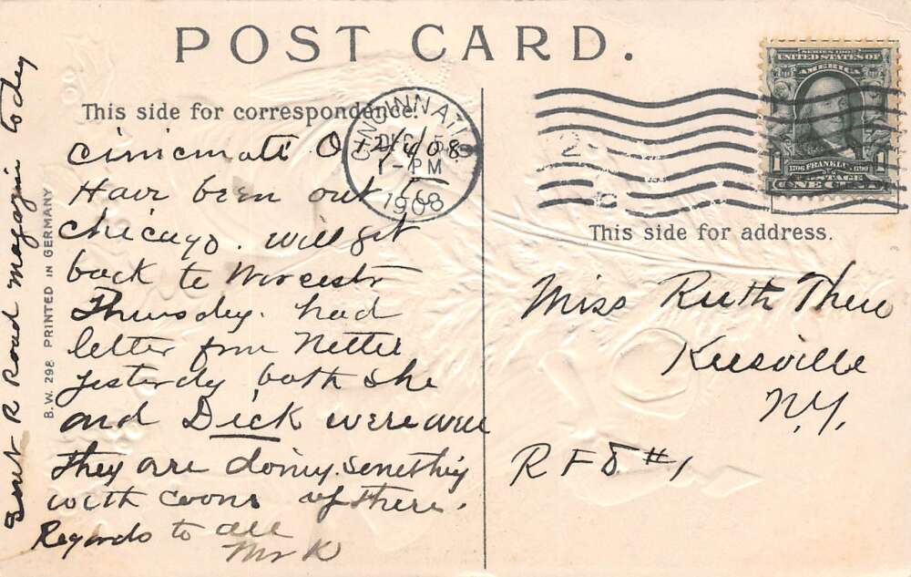 A Merry Christmas, Angels Chopping Down Christmas Tree, Vintage PC U19851 - Image 2