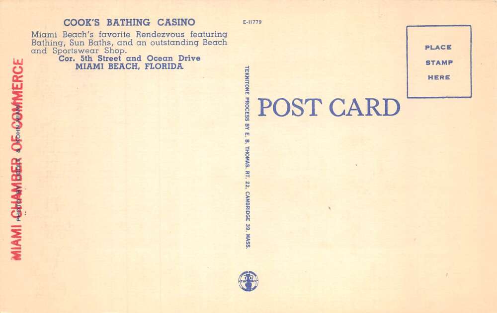 Miami Beach Florida Cook's Bathing Casino and Map Vintage Postcard AA85882 - Image 2