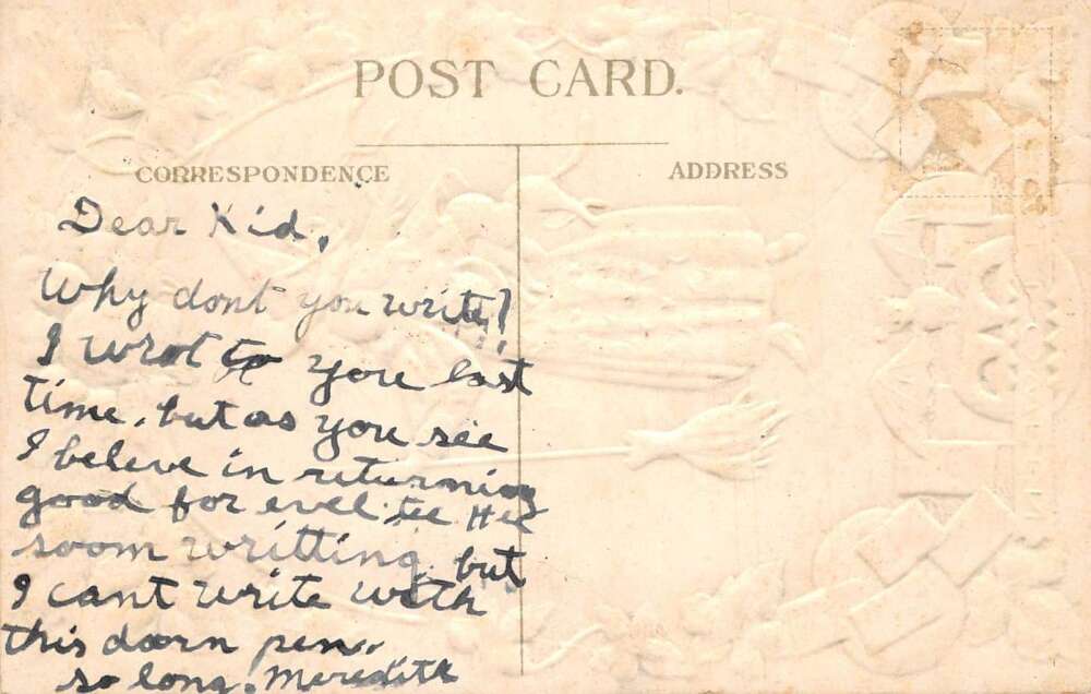 Halloween Greetings Witch Girl Holding Black Cat Nister Vintage Postcard AA85889 - Image 2