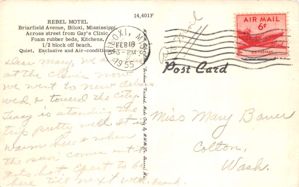 Biloxi Mississippi Rebl Motel Vintage Postcard AA85960 - Image 2