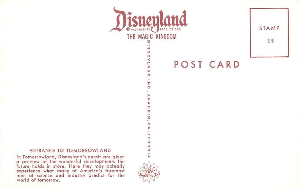 Disneyland Tomorrowland Entrance Vintage Postcard AA105356 - Image 2