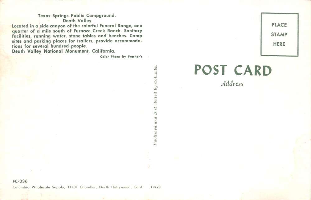 Death Valley California Texas Springs Campground Vintage Postcard AA105662 - Image 2