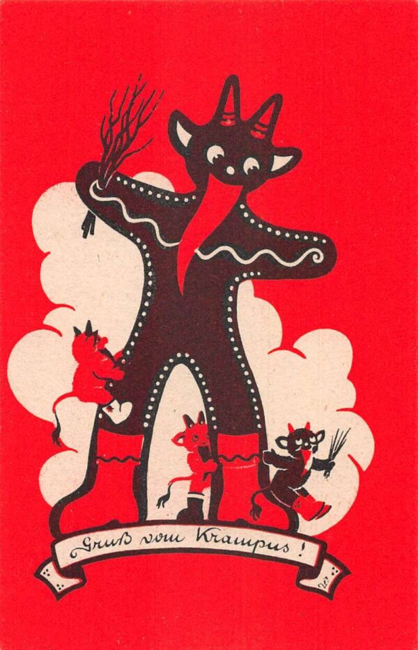Christmas Greetings Krampus Ginger Bread Cookie Gruss Vom Postcard AA105709