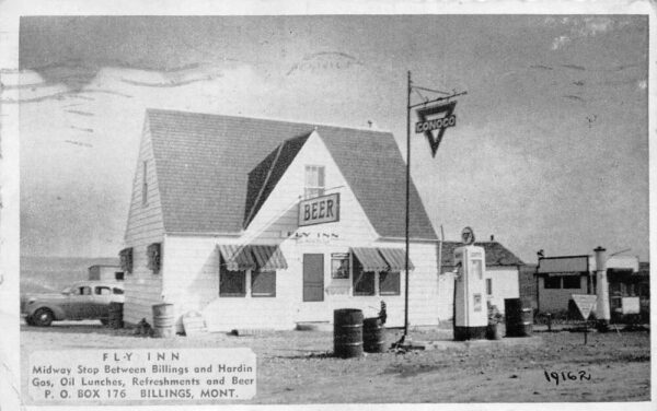 Billings Montana Fly Inn and Gas Station Beer Sign Vintage Postcard AA105715