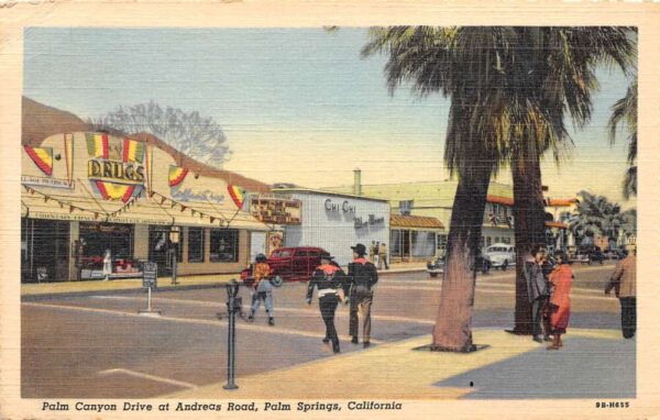 Palm Springs California Andreas Road Drug Store Vintage Postcard AA105726