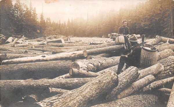 Weedsport New York Boys Scout on Log Pile Real Photo Vintage Postcard AA105730