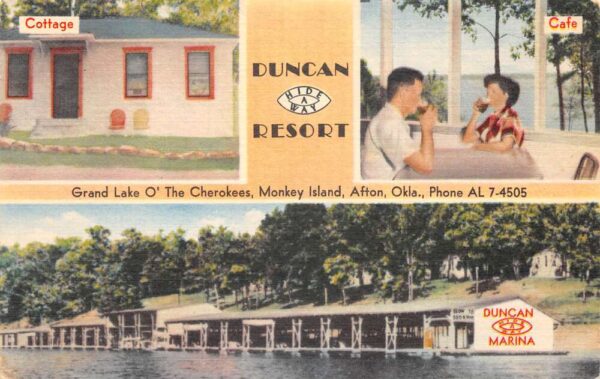 Afton Oklahoma Monkey Island Duncan Resort and Marina Vintage Postcard AA105736