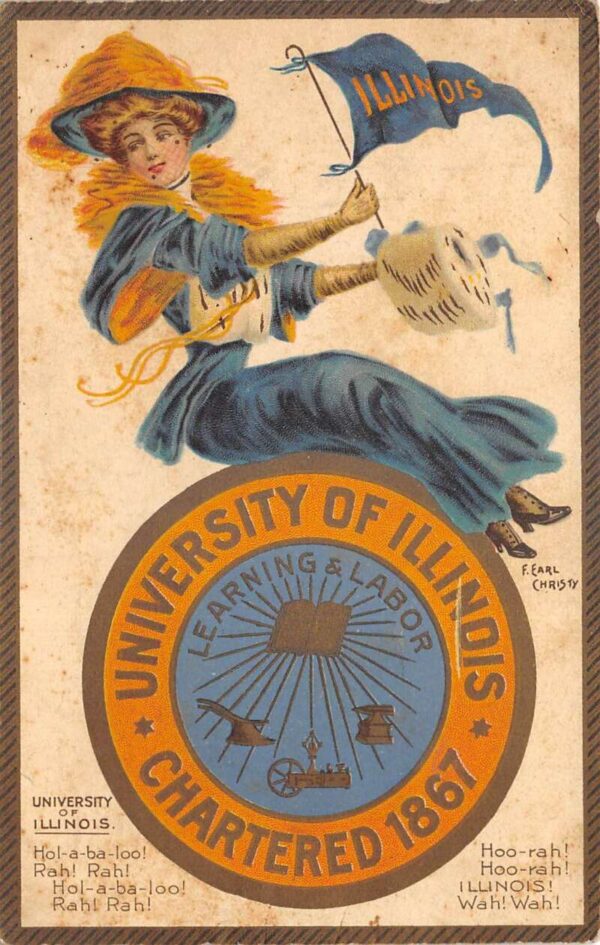 University of Illinois College Girl in Blue and Gold Tuck Postcard AA105753