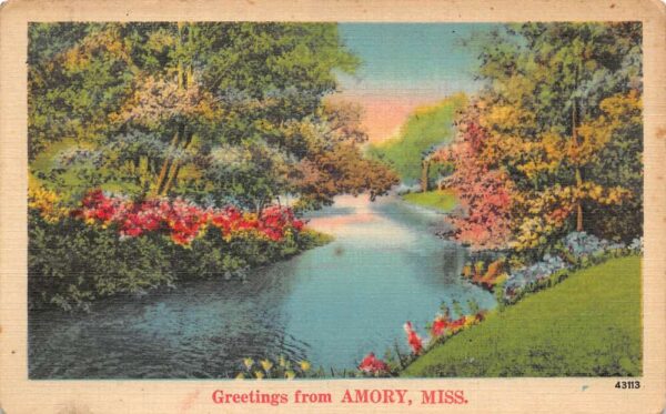 Amory Mississippi Greetings Scenic View River Postcard AA105772