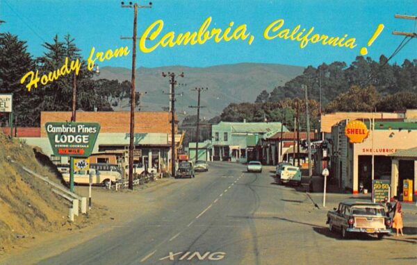 Cambria California Business District Shell Gas Station Vintage Postcard AA105779