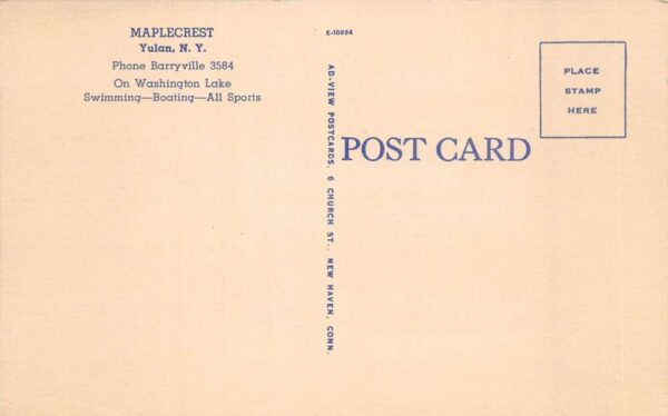 Yulan New York Maplecrest Vintage Postcard AA105820 - Image 2