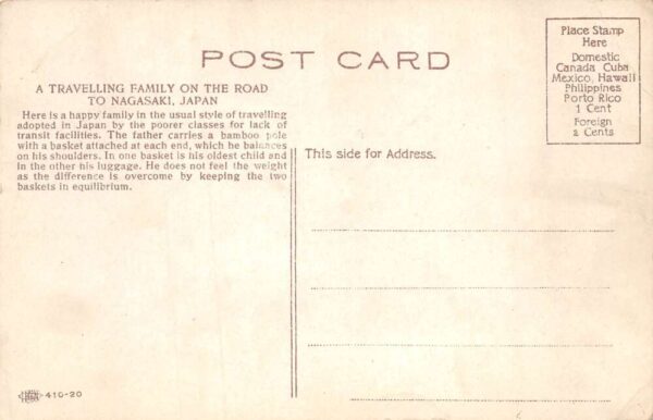Nagasaki Japan Traveling Family on the Road Vintage Postcard AA105824 - Image 2
