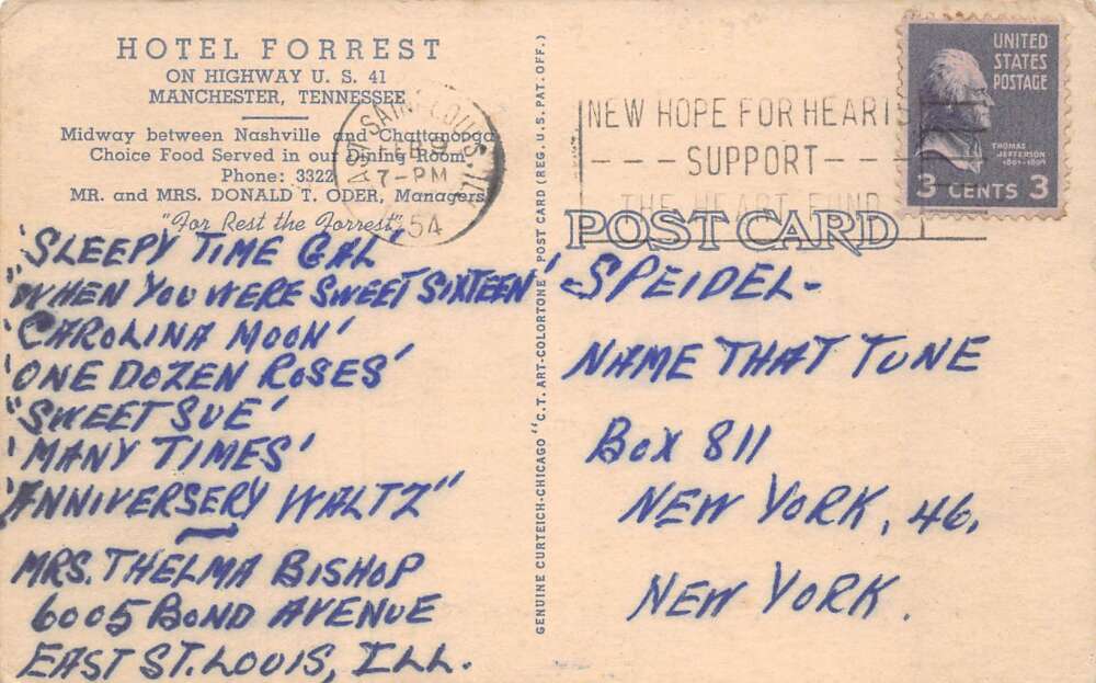 Manchester Tennessee Hotel Forrest Linen Vintage Postcard AA105892 - Image 2