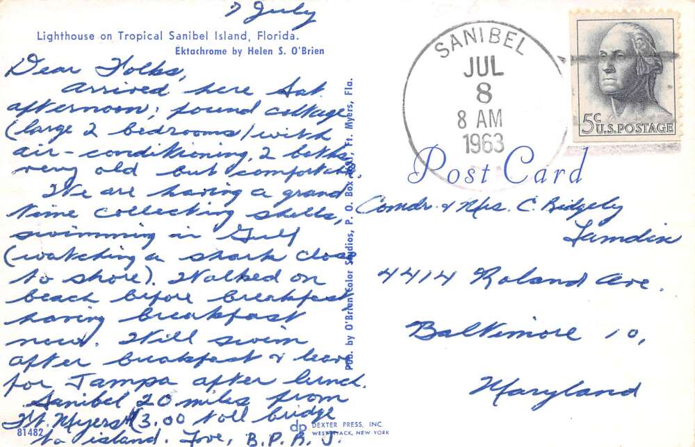 Sanibel Island Florida Lighthouse Point Gathering Shells Postcard AA105897 - Image 2