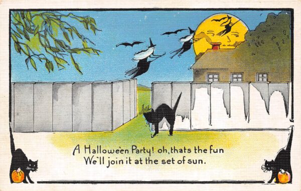 "A Hallowe'en Party!" Flying Witches, Black Cats, Unknown Pub., PC U26243