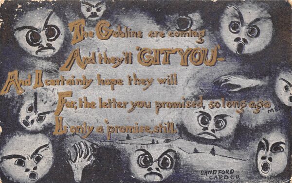 Halloween, "The Goblins Are Coming", Sandford Card Co., Vintage PC U26246