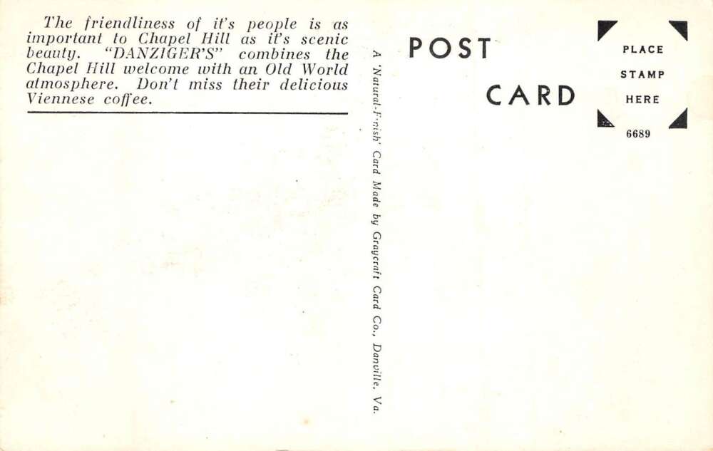 Chapel Hill North Carolina Danziger's Viennese Candy Kitchen Postcard AA106024 - Image 2