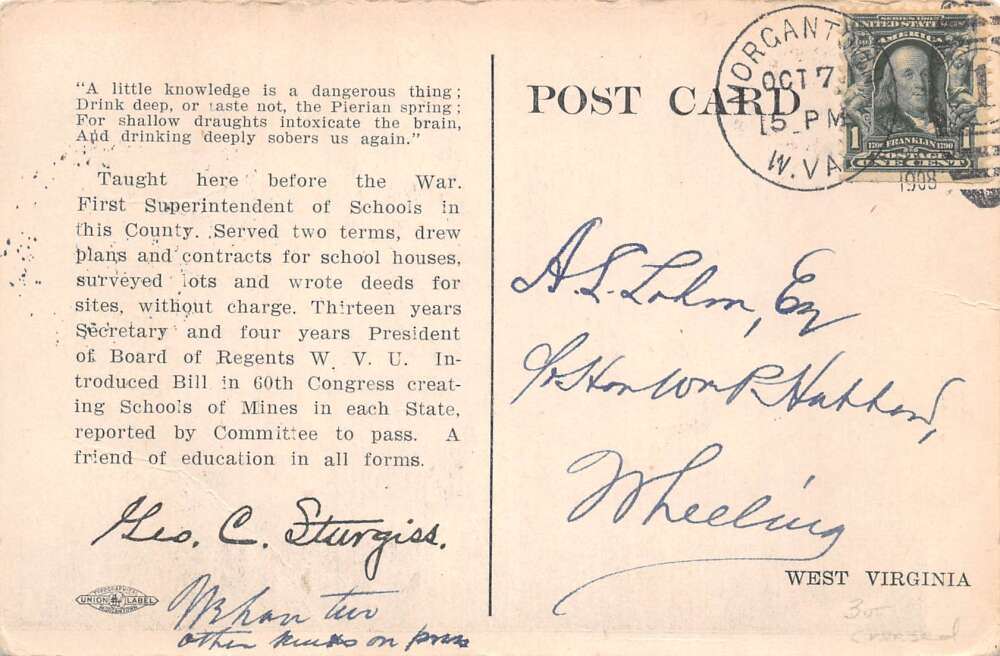 West Virginia Republican for Congress George Sturgiss Vintage Postcard AA106181 - Image 2