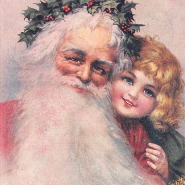 vintage holiday car with Santa with a small child